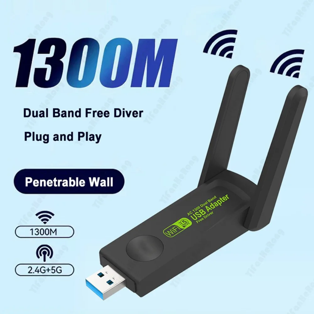 Grwiibeou 무선 USB WiFi 어댑터 1300Mbps Wifi 동글 USB 네트워크 카드 PC 데스크탑 노트북 용 듀얼 밴드 2.4G/5G 수신기
