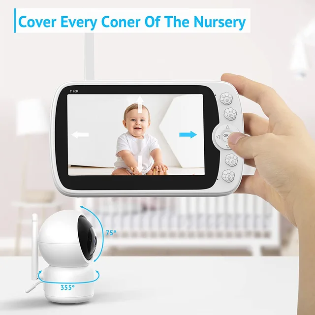 5Inch Screen 2MP 1080P HD Wireless PTZ Intercom Baby Monitor Long Range Baby Camera Temperature Display Feeding Plan Babysitter 4