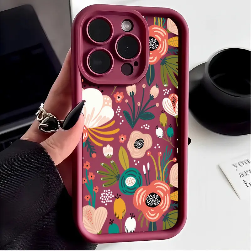 Vibrant Floral Shockproof Silicone Phone Case - Colorful Flower Design