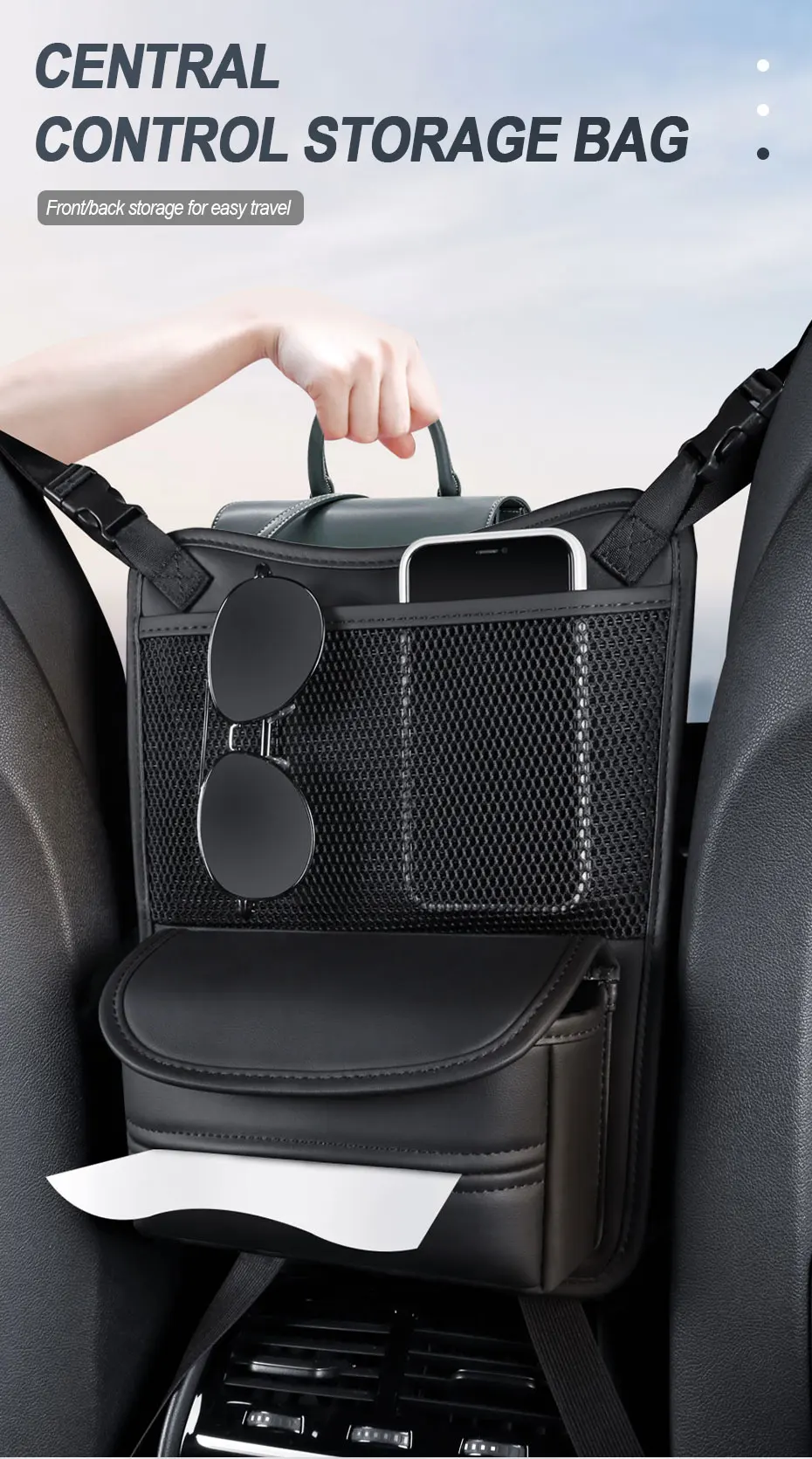 Car Organizer Box, Car Cell Phone Glasses Holder Interior Storage Bag Car  Storage Bag PU Leather Multifunctional Bag Car Phone Case Box Holder Bag  Black 