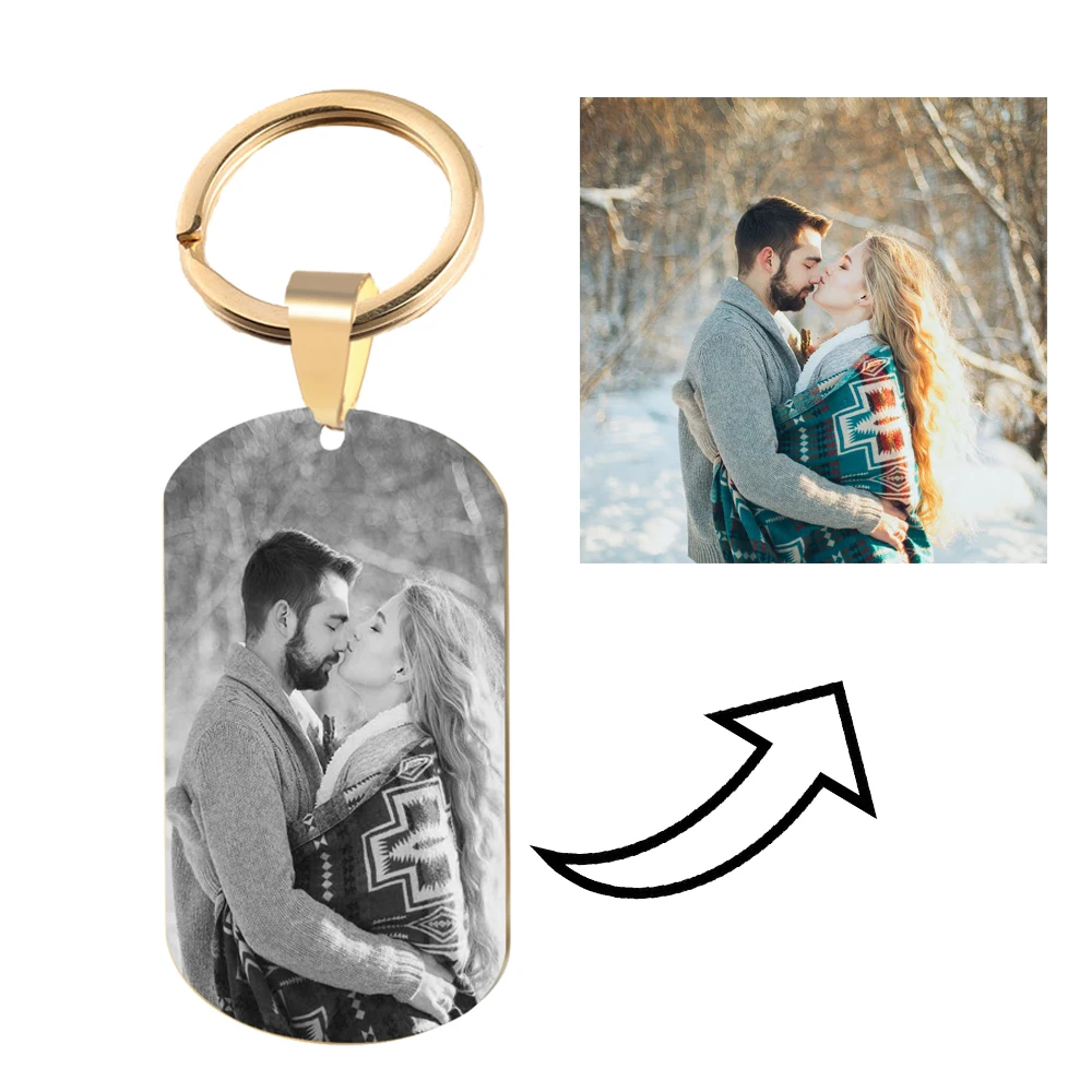 

2023 New Custom Photos KeyRing for Women Men Dog Tag Personalized Picture Photo Name Date Square Heart Christmas Gift Punk Rock
