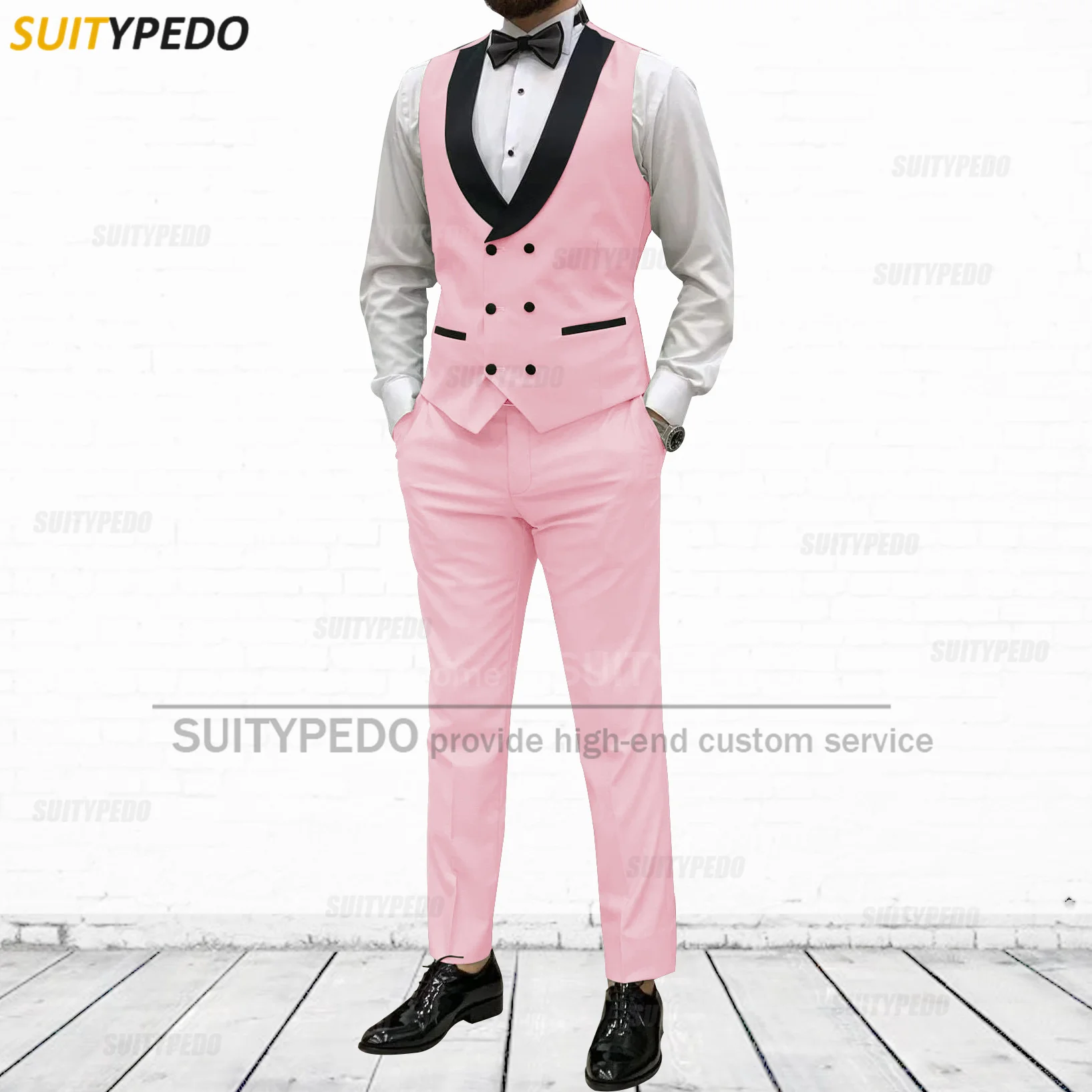 

Fashion Pink Suits for Men Slim Fit Prom Wedding Suit Vest Pants 2 Pieces Waistcoat Set Formal Tuxedos for Men ( Vest + Pants )