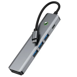 USB 3.0 Multiport Docking Station with 4K HDMI and 100W USB - C PD Adapter (GRAY)