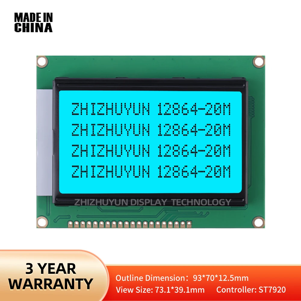 

12864-20M LCD Screen Ice Blue Light 20Pin Interface ST7920 Large Quantity Of Spot Goods Parallel/Serial General-Purpose Screen