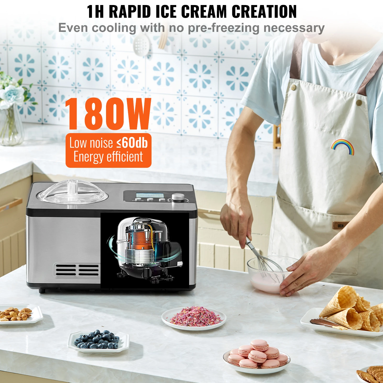 SucceBuy 2-Quart Automatic Ice Cream Maker with Built-In Compressor – No Pre-Freezing, Frozen Yogurt & Sorbet Machine 4