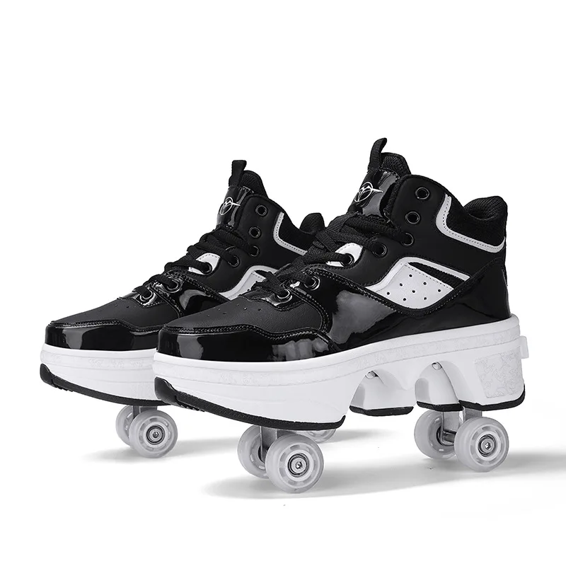 

New Deformation Roller Skates Shoes Patins Double Row 4-Wheel Roller Skating with Deform Wheels Dual-Purpose Skateboard Sneakers
