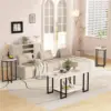 3 Pieces Living Room Table Set, Faux Marble Coffee Table with 2 Round End Side Tables, Coffee Table Set with Metal Frame 2