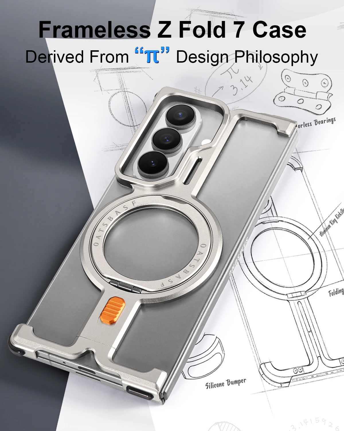 Eary Aluminum Frameless Case for Samsung Galaxy Z Fold 7 With 360°Rotate Magnetic Stand Compatible for Magsafe Wireless Charging