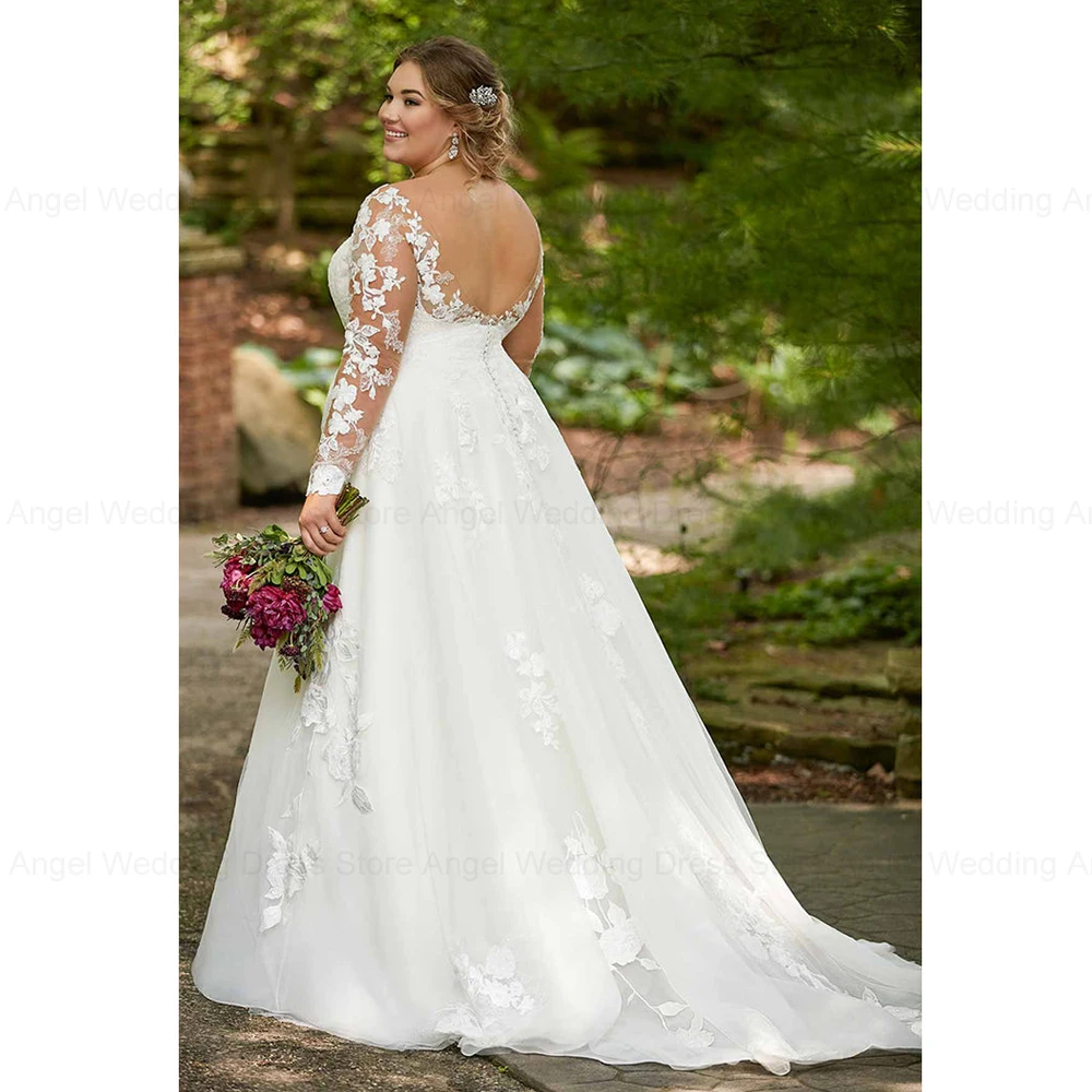 ANGEL Long Sleeves Plus Size Wedding Dress Floral Lace A-Line Elegant Organza vestido de novias 2024 Bridal Custom Made Civil 2