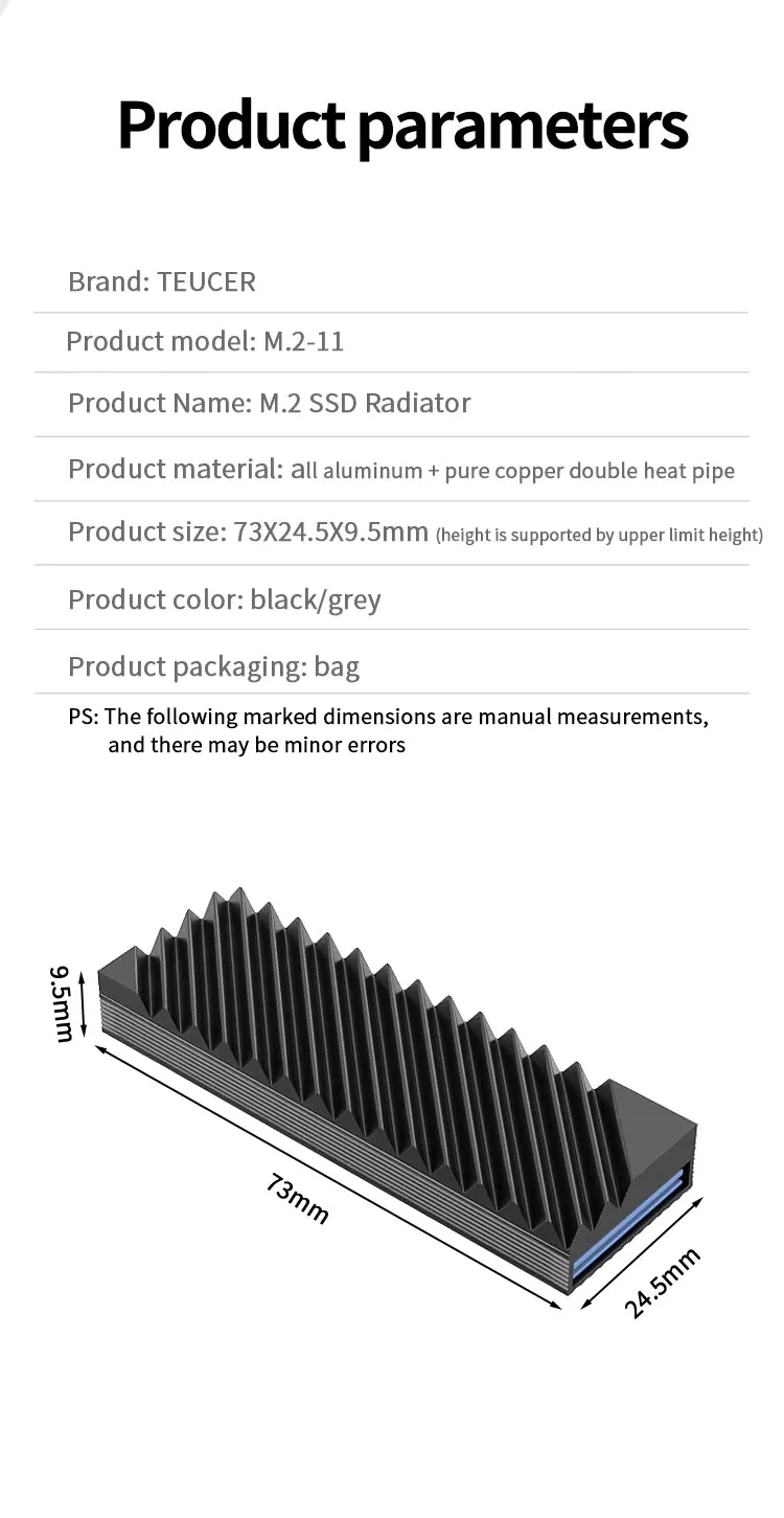 TUECER M.2 2280 NVMe SSD Aluminum Double-Sided Heat Sink with Silicone Thermal P