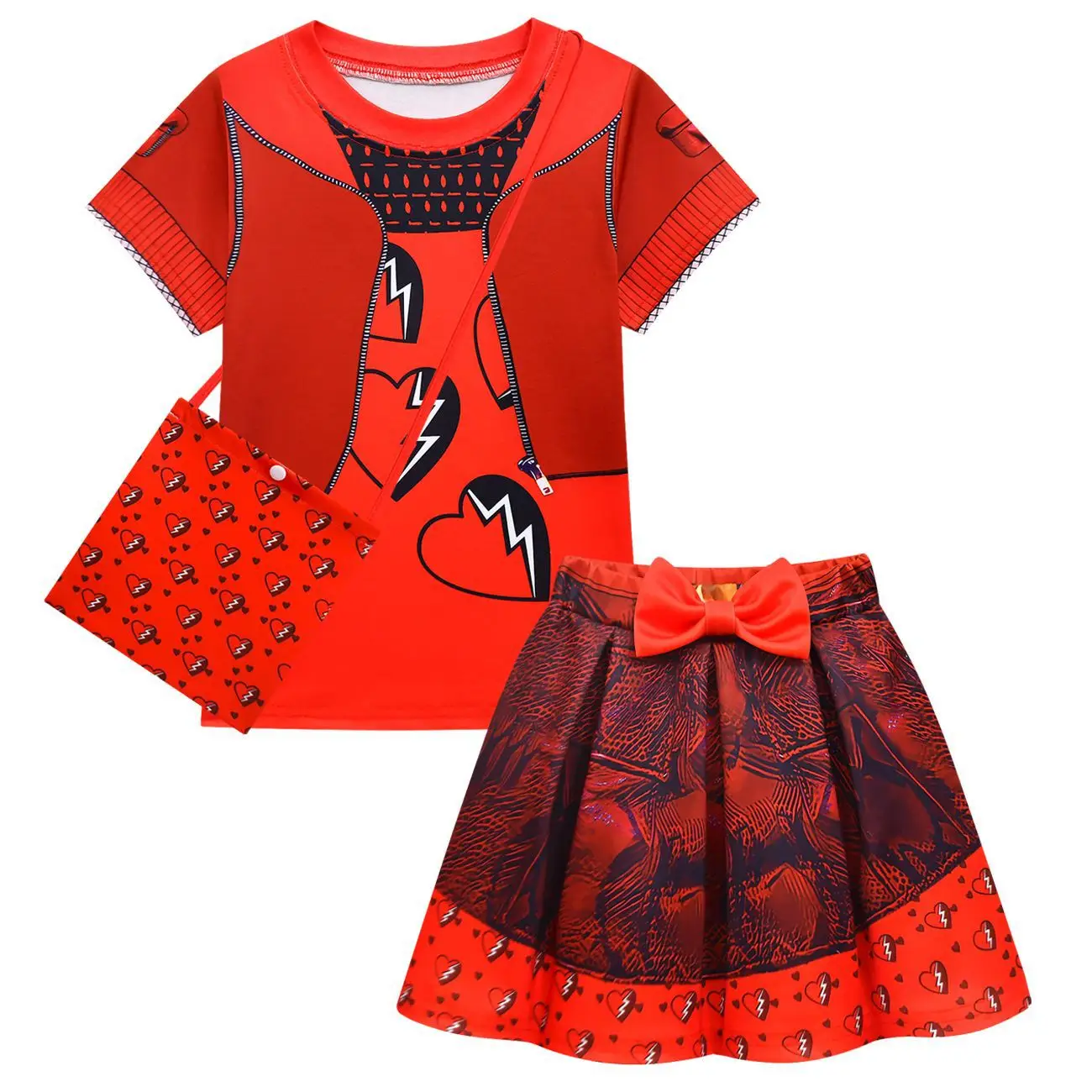 Children's Clothing Sets Girls Descendants 4 The Rise of Red Short Sleeve T-shirt and Skirt Bag Summer Kids Birthday Costumes