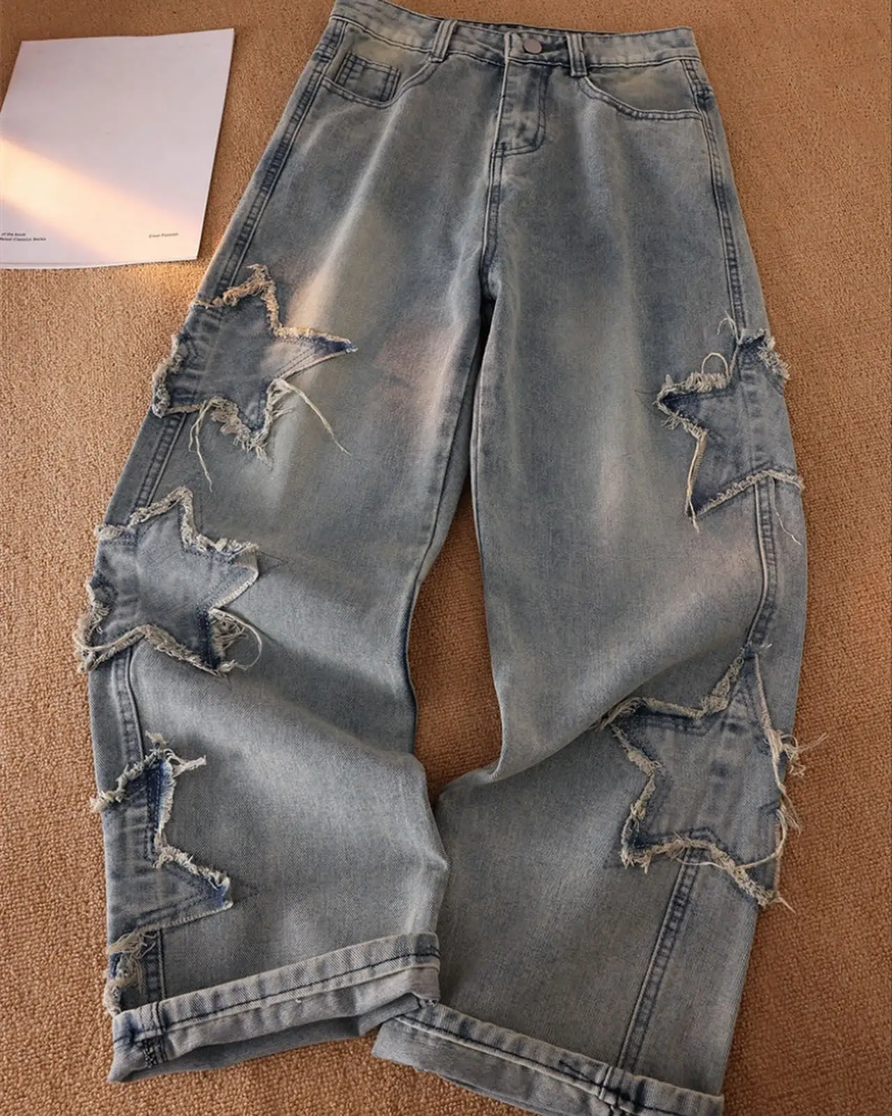 

Брюки Y2k женские с завышенной талией, модные прямые мешковатые джинсы в стиле хип-хоп со звездами и графическим принтом, уличная одежда с широкими штанинами