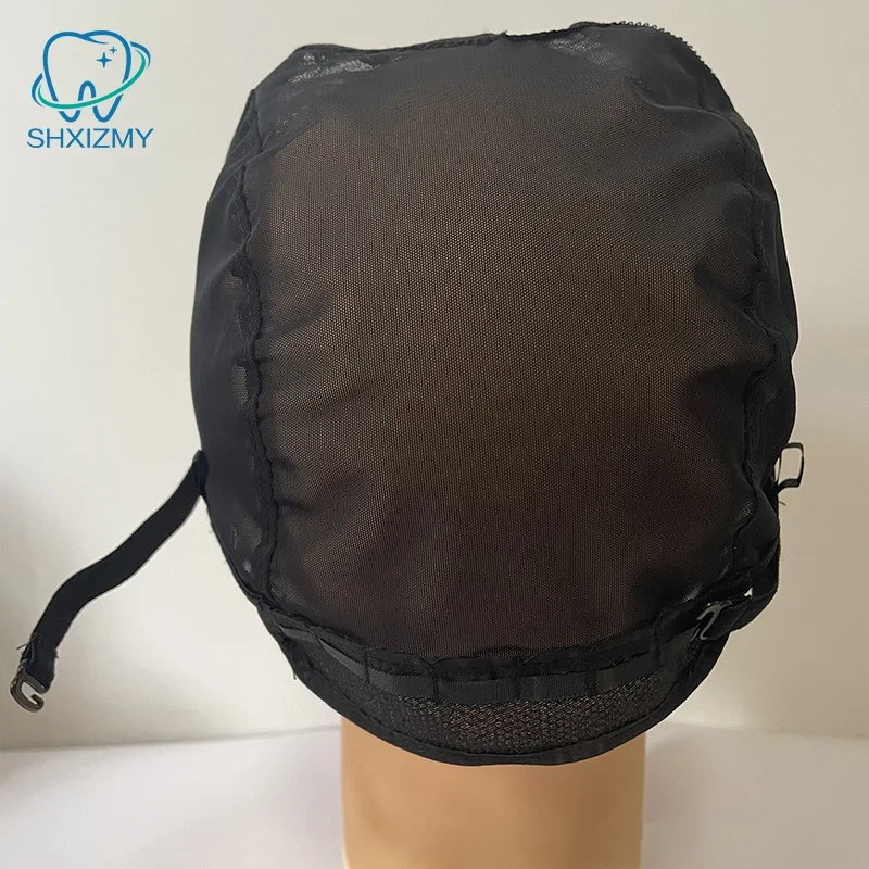 Berretto per parrucca in pizzo per realizzare parrucche 56 cm con cinghie regolabili Tessitura elasticizzata Berretto con parte a U Cappello per retine per capelli a cupola da donna nera - immagine 5