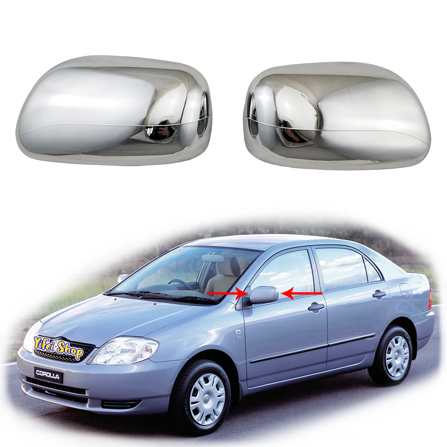 

2pcs Car ABS Rearview Chrome Accessories Plated 2001 2002 2003 2004 For Toyota Corolla Vios Door Mirror Cover Trim Paste Style