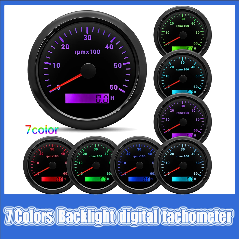Boat Tachometer 3000-8000rpm LCD Hour Meter Digital 7Colors Backlight 85mm Speed For Auto Boat Yacht RV tachometer gauge engine tachometer tachometer meter engine hour meter