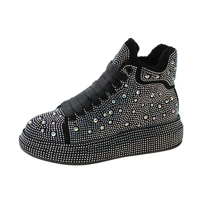 

Women Shoes Autumn Shallow Mouth All-Match Black Flats Crystal Clogs Platform Casual Female Sneakers Round Toe Fall Small New Rh