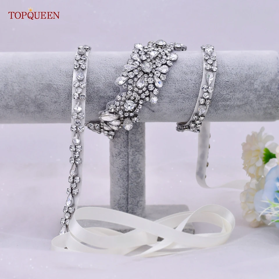 Fascia Da Sposa TOPQUEEN Con Strass E Perle, Cintura Elegante Per Abito Da Cerimonia, Lunga 275 Cm - 4
