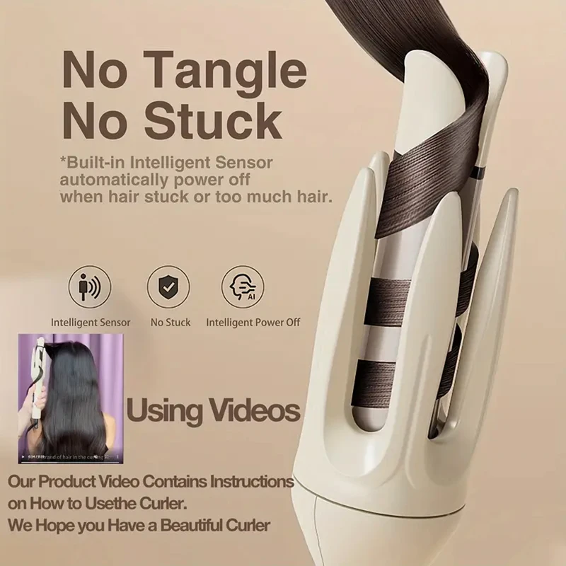 Automatic curling iron, 28 mm barrel, 4 temperature modes, negative ion generator, smart timer and sensor（US Plugs）