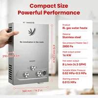 Chauffe-eau au gaz GPL portable SIHAO 8L/min 16KW, mode 4 saisons, en acier inoxydable, chauffe-eau instantané sans réservoir avec affichage de la température pour usage résidentiel et commercial intérieur/extérieur 8 3