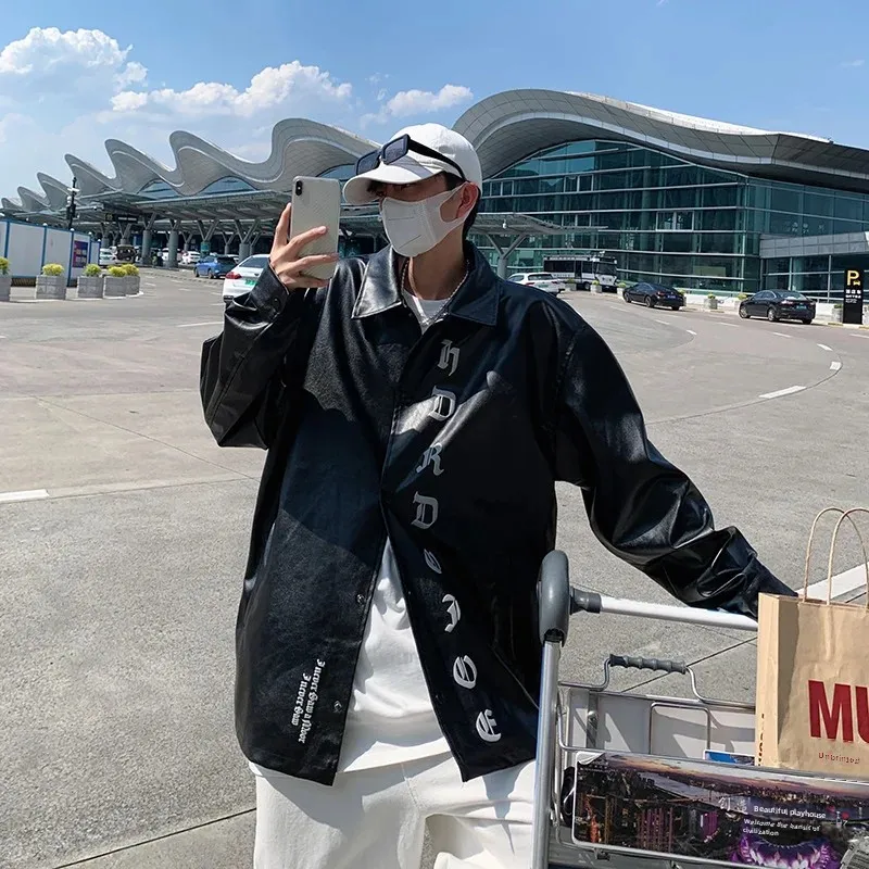 트렌디한 한국 스타일 남성용 재킷, 루즈핏 힙합 라펠 레터 프린트 가디건, 가을 용수철 시즌 패션 아우터