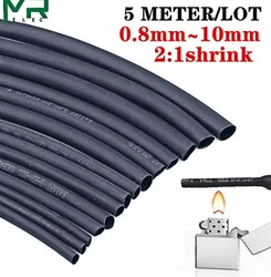 5 Meter Black Polyolefin Heat Shrink Tube for Cable Sleeves and DIY Repairs