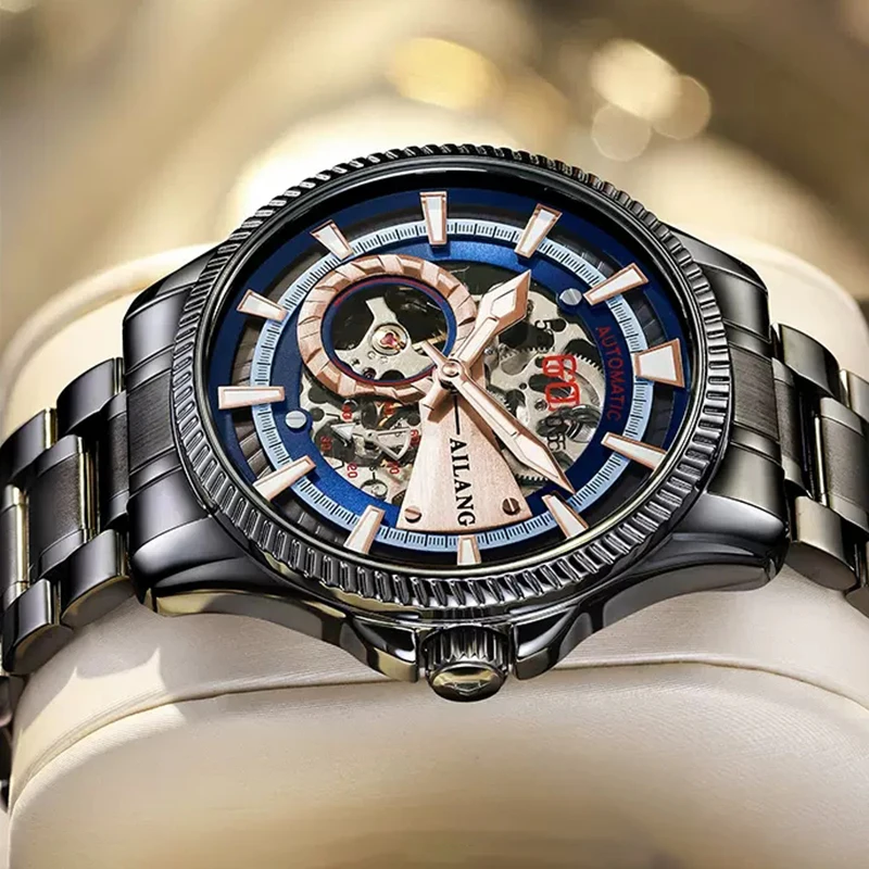 AILANG Men Watch Fashion Skeleton Automatic Mechanical Watch 2024 New Men Clock Stainless Steel Strap 3ATM Waterproof Reloj 8523