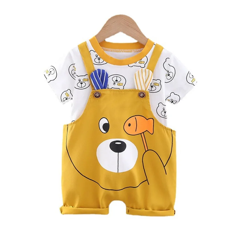 

New Summer Baby Clothes Children Girl Outfits Kids Boys Short Sleeve T-Shirt Overalls 2Pcs/Set Infant Costume Toddler Sportswear