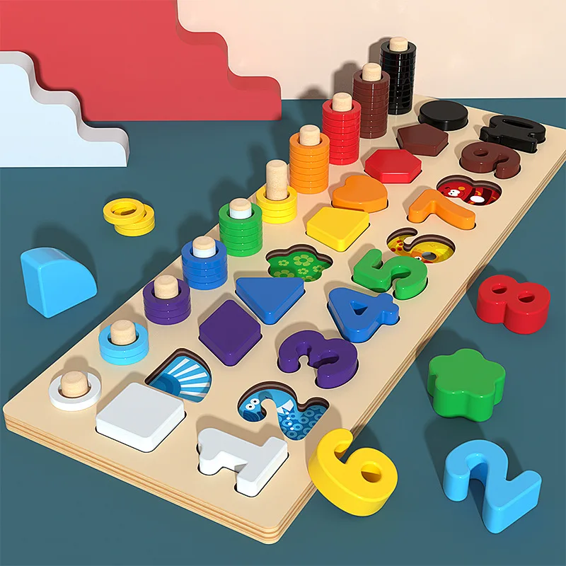 

Kids Math Toys Montessori Wooden Busy Board Teaching Aids Figure Matching Puzzle Preschool Geometry Digital Educational Toy Gift