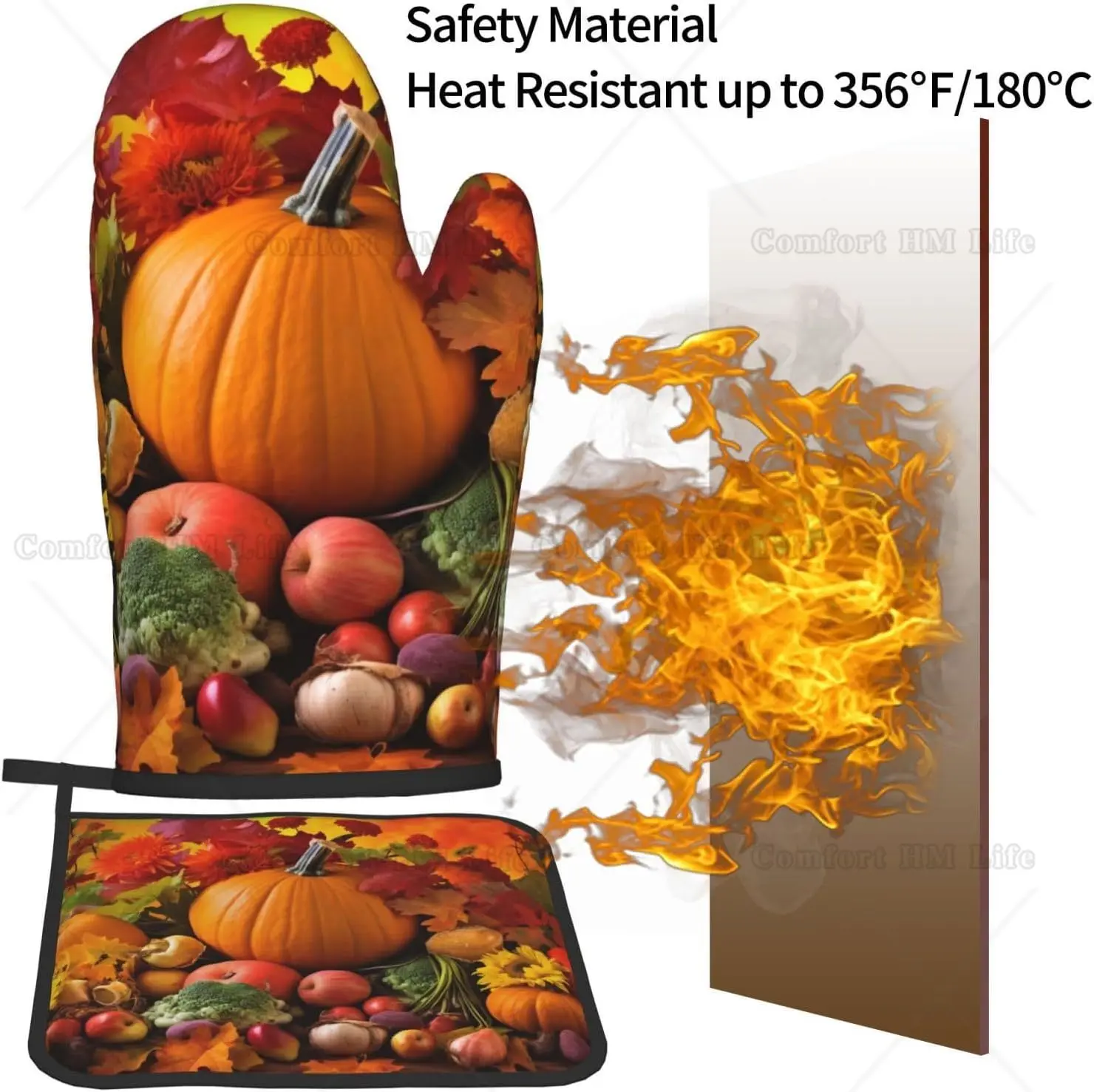 Happy Fall Gnomes Oven Mitt & Pot Holder Set, Gnome Thanksgiving