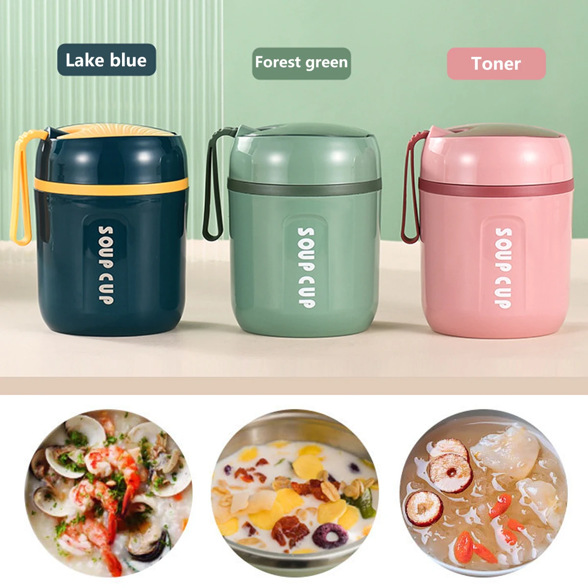 MINIMAL -Thermos Style Insulated Steel Soup Container w/Bowl & Foldable  Spoon