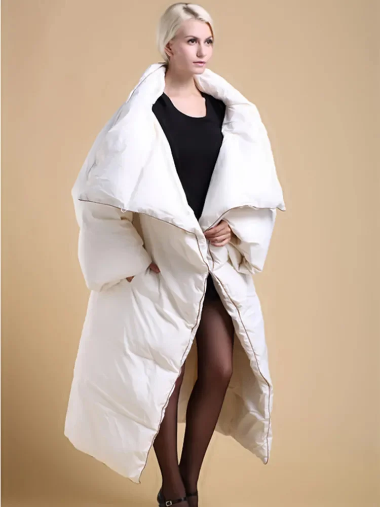 

Women Plus Big Size Winter Clothing X-long Quilt Duck Down Coat Warm Thickening Jacket Parka 2023 Removable Sleeves Black White