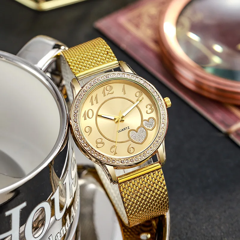 6pcs/set-New Women's Water Diamond Love Fashion Quartz Watch Set, Comes with Bracelet, Necklace, Ring and Earrings, Holiday Gift