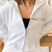 1% Battery Design Zip Up Sweatshirts Low Battery Print Women Fleece Hoodies Tops Fashion Zipper Hoodies Unisex Men Jackets Coats - Image 3