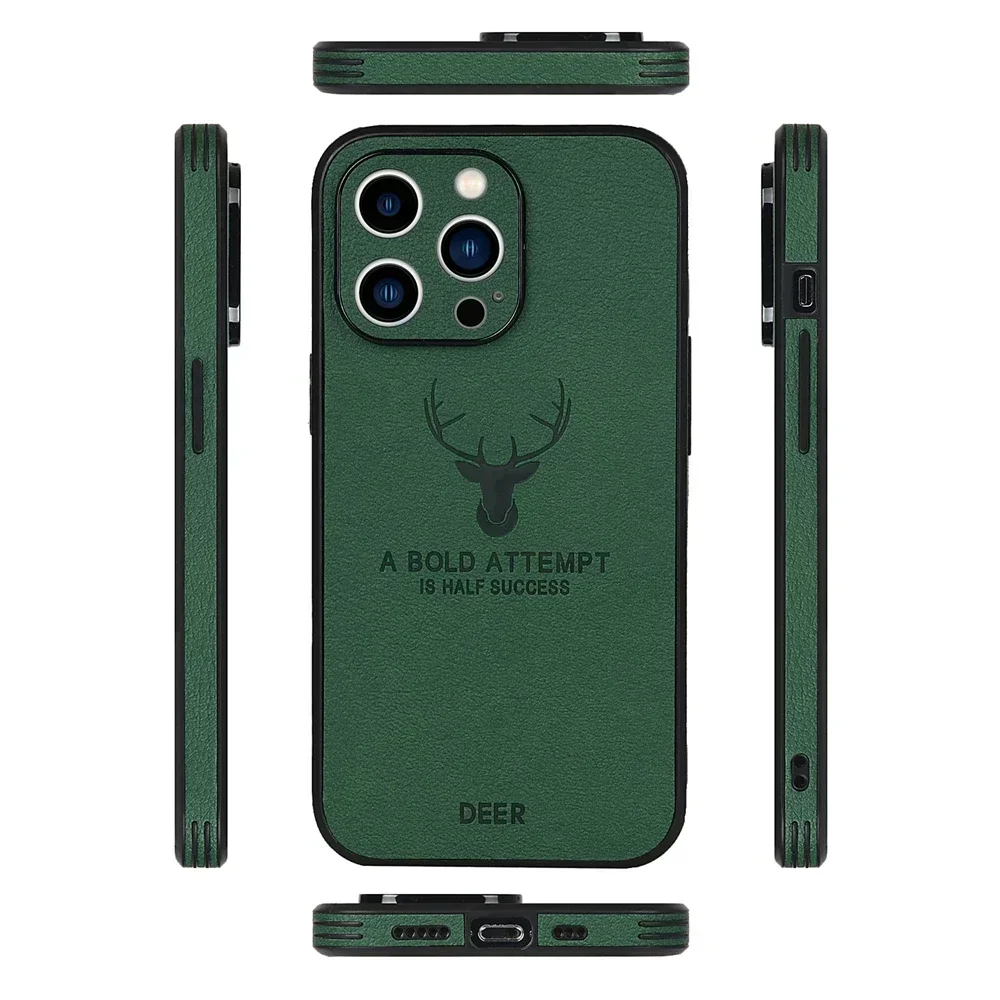 Vintage Deer Pattern PU Leather Phone Case with Soft Business Lens Protection