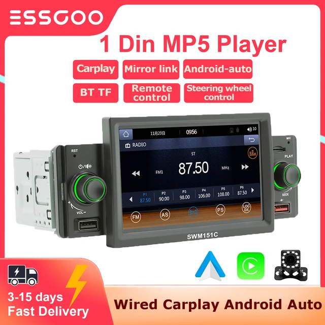 ESSGOO Single 1 DIN 5 Autoradio Carplay Android Auto IPS Touch