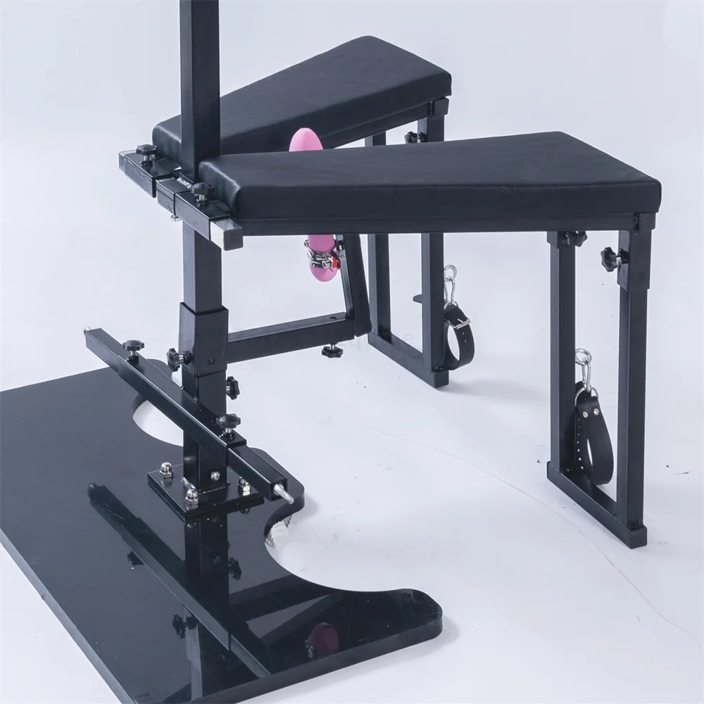 CBT-TAU CHAIR with handcuffs and collar for bondage. bdsm bed for adults, dungeon cbt chair With leather belts submissive