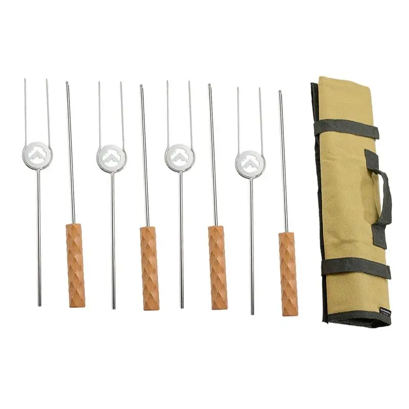 

BBQ Grill Fork 4pcs Anti-Scalding 2-Section Skewers For Cooking With Long Handle BBQ Accessories Kitchen Hot Dog Forks For
