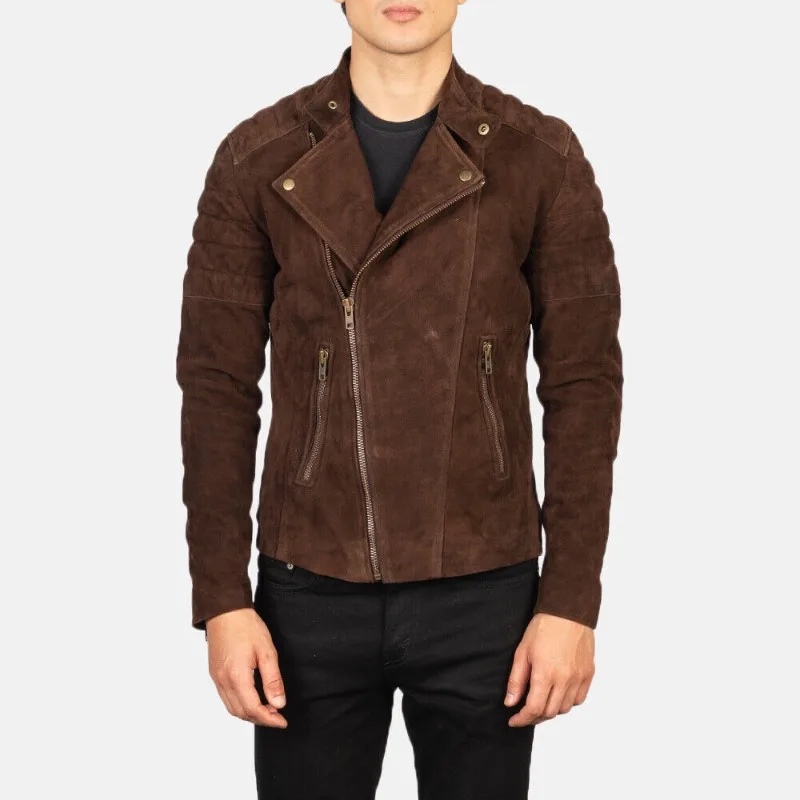 Man's Real Leather Jacket for Men's Brown Vintage Suede Leather Biker Jacket Fashion Trends