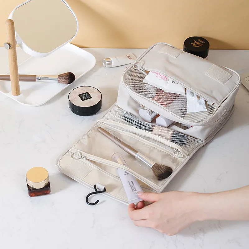 Men And Women Twill Hook Portable Large Capacity Waterproof Makeup Bag Multifunctional Travel Toiletry Storage Bag