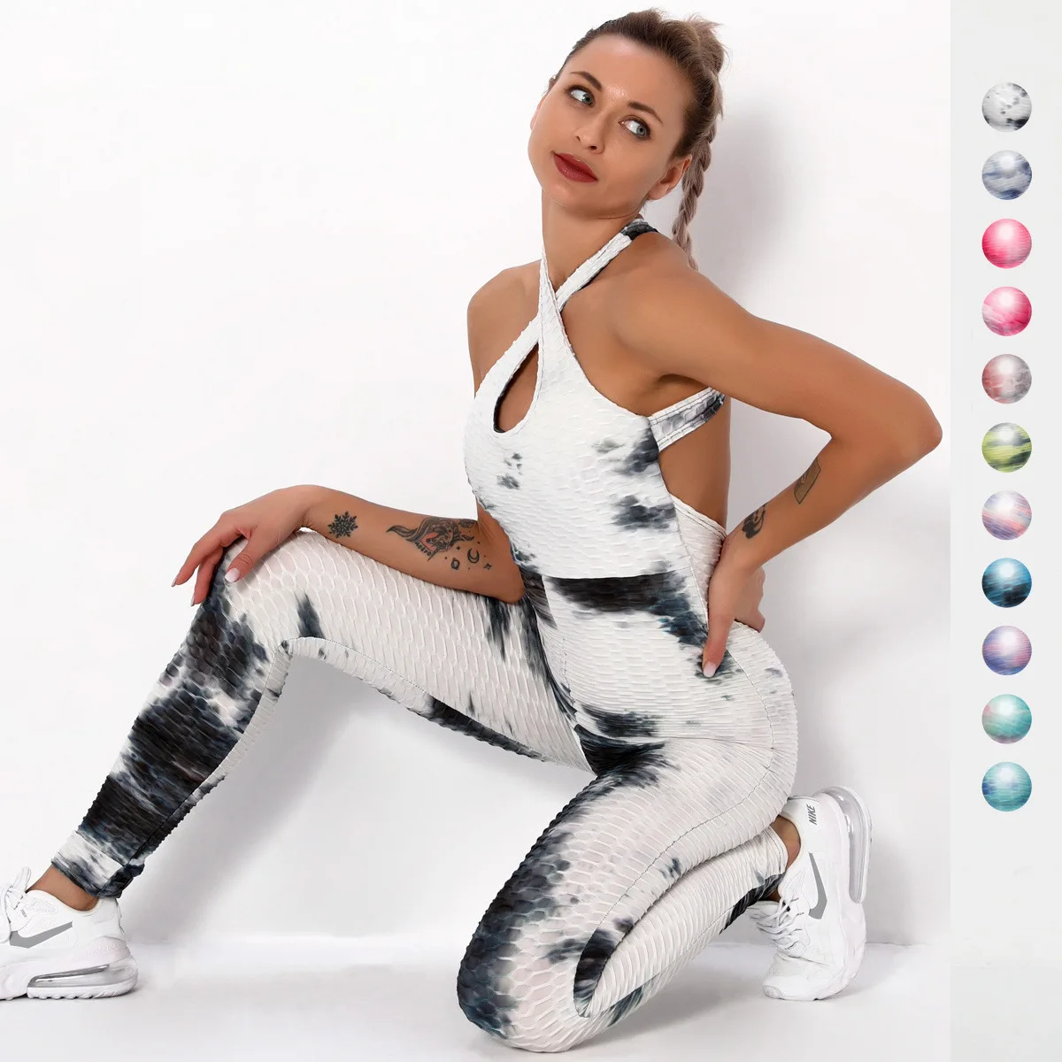 Tie Dye Yoga Jumpsuits Backless Gym Bodysuit Women Clothes Multicolor