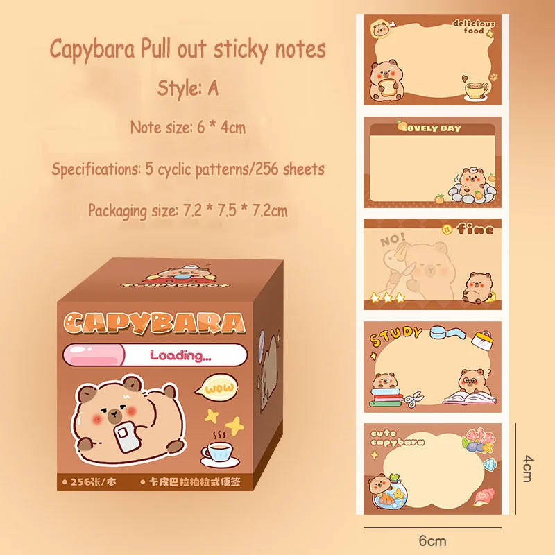 256 Sheets/Box Square Capybara Pull Out Sticky Notes Stickable Decoration Message-Leaving Note Stationery Office School Supplies 5