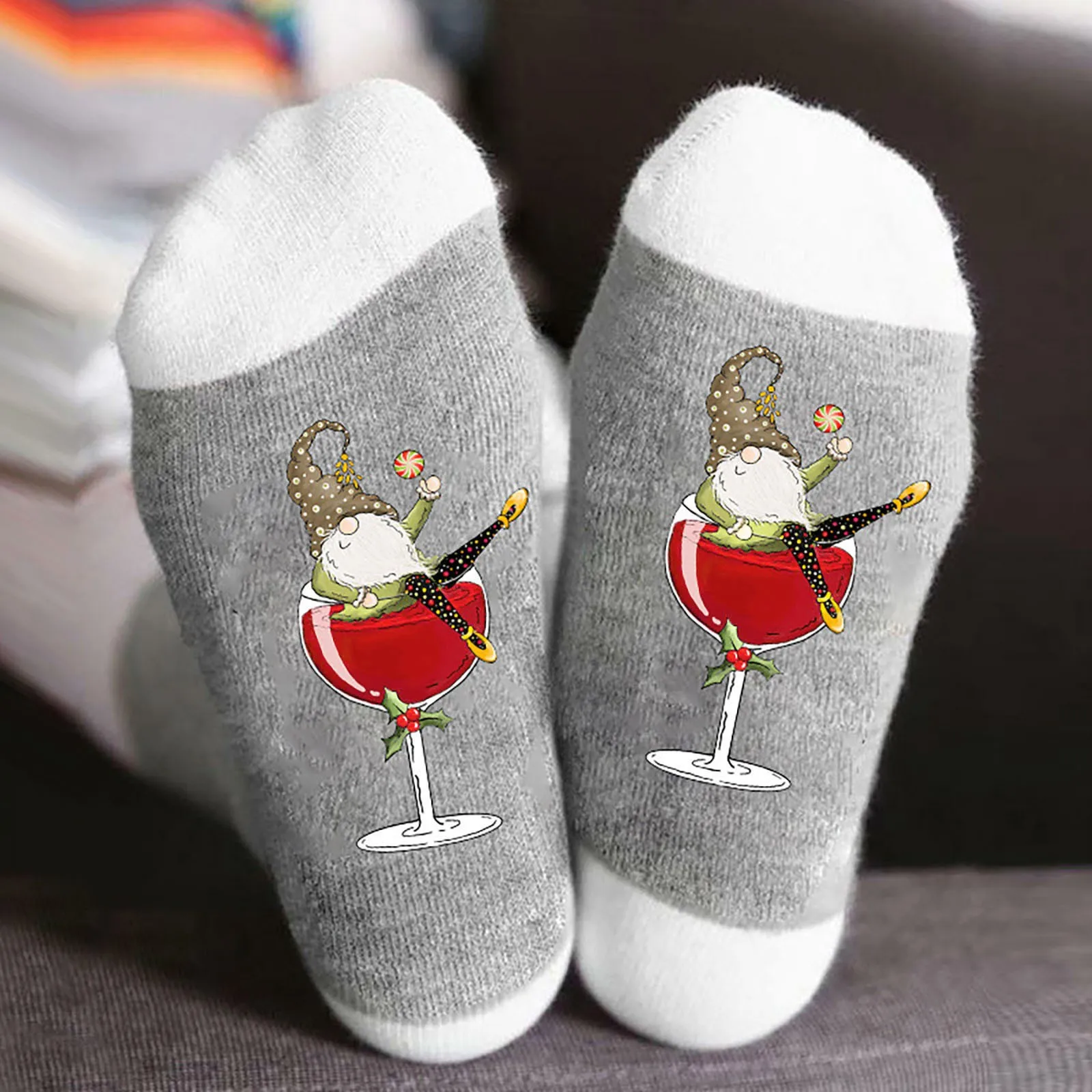 

Christmas Ankle Socks Autumn Winter Women Men Cartoon Santa Goblet Printing Mid-Tube Sock New Year Xmas Comfortable Socks Gift