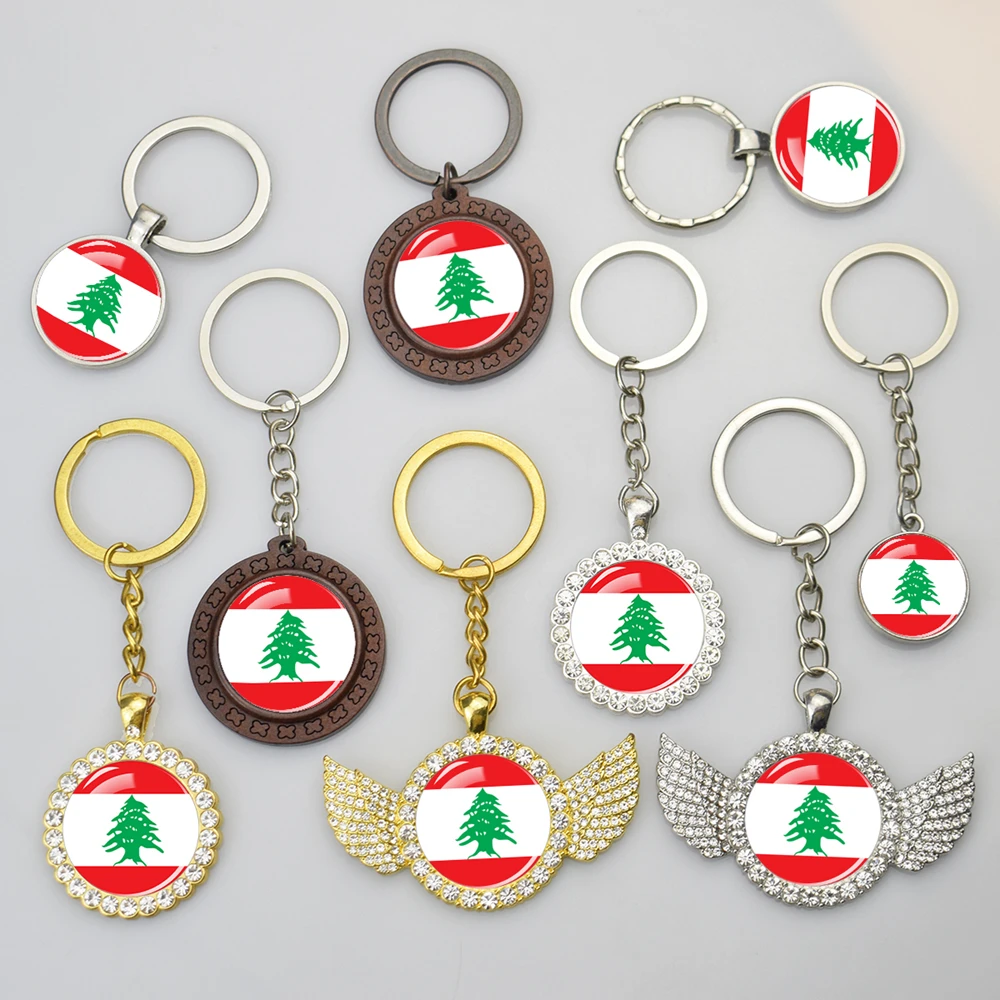 Lebanon Flag Keychains Glass Rhinestone Wings Pendant Key Chain Patriot Souvenir Jewelry Accessory Lebanon Flags Keyring Gifts