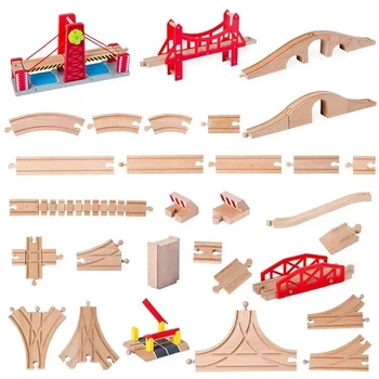 Wooden Train Track Components Beech Train Track Set Children Train Toys Railway Accessories Compatible Brand Train Toys for Kids