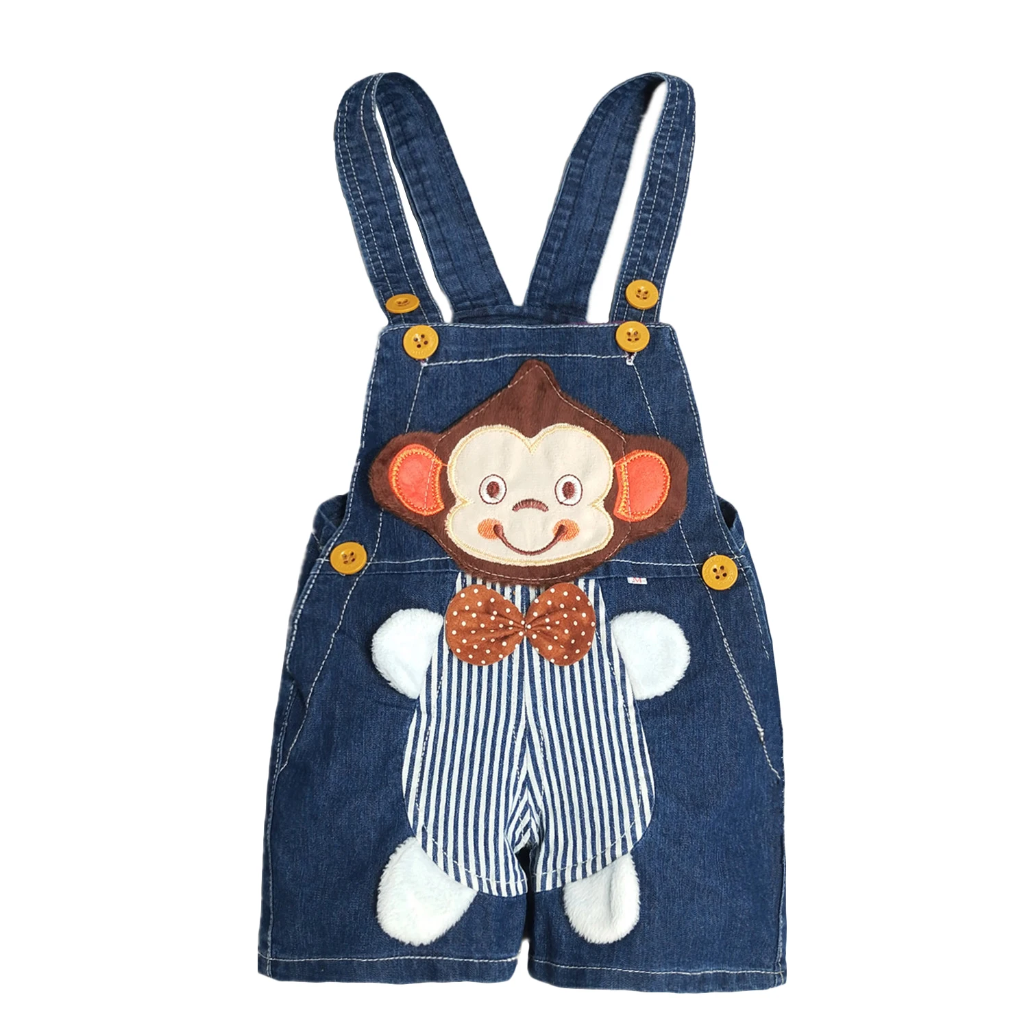 Kidscool Baby Summer Cotton Denim 3D Cartoon Monkey Soft Shorts Overalls