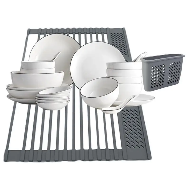 

Roll Up Dish Drying Rack Foldable Steel Dish Drainer Kitchen Sink Holder Bowl Tableware Plate Suspended Organizer