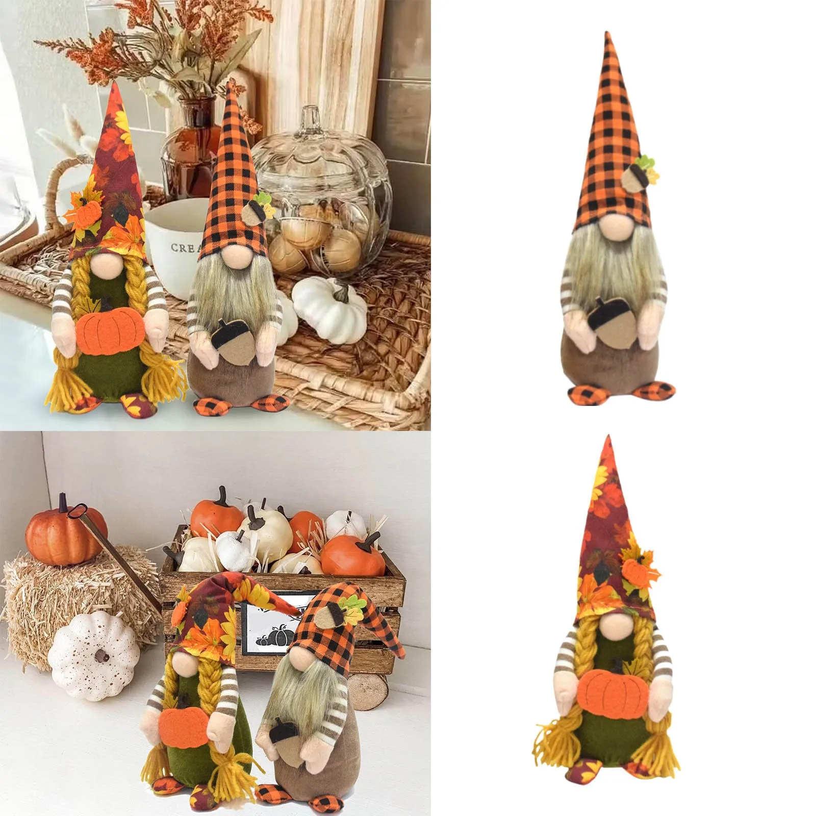 

Thanksgiving Faceless Doll Autumn Pumpkin Maple Doll Gnome Festival Decorations Borders Small Desktop Ornament 2024
