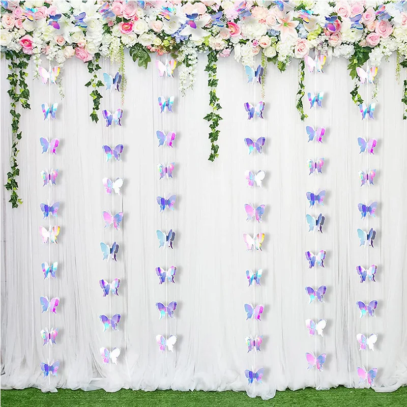 Iridesent Laser Paper 3D Butterfly Hanging Garlands Streamers Decorations for Wedding Home Party Birthday Butterfly Banner Decor