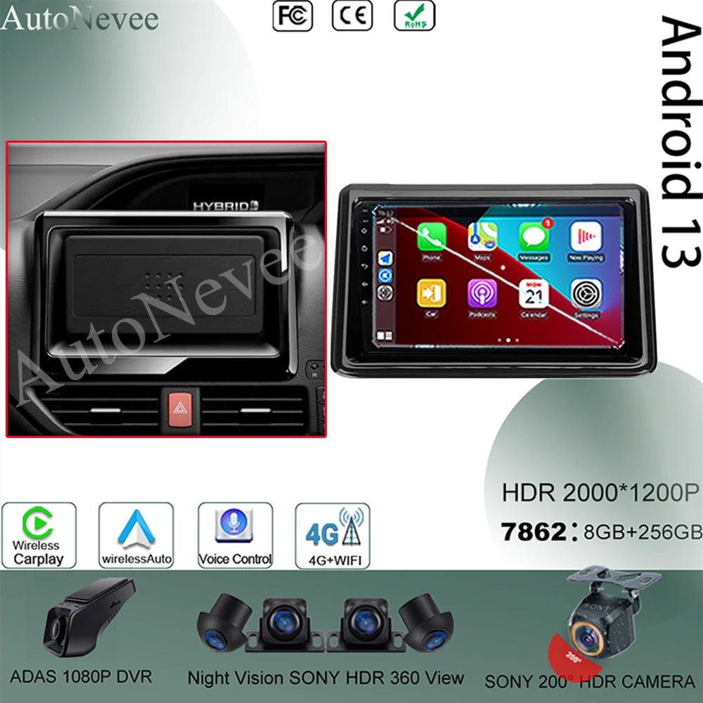 

Мультимедийная магнитола для Toyota, мультимедийный стерео-плеер на Android 13, с GPS, Bluetooth, без DVD, для Toyota лей Voxy R80, 2014-2021, типоразмер 2DIN