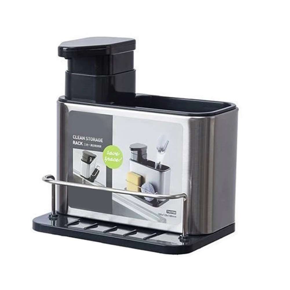 3-in-1 Kitchen Soap Dispenser Sponge Holder Stainless Steel Sink Organizer Rack Table Decorations Efficient High-Quality